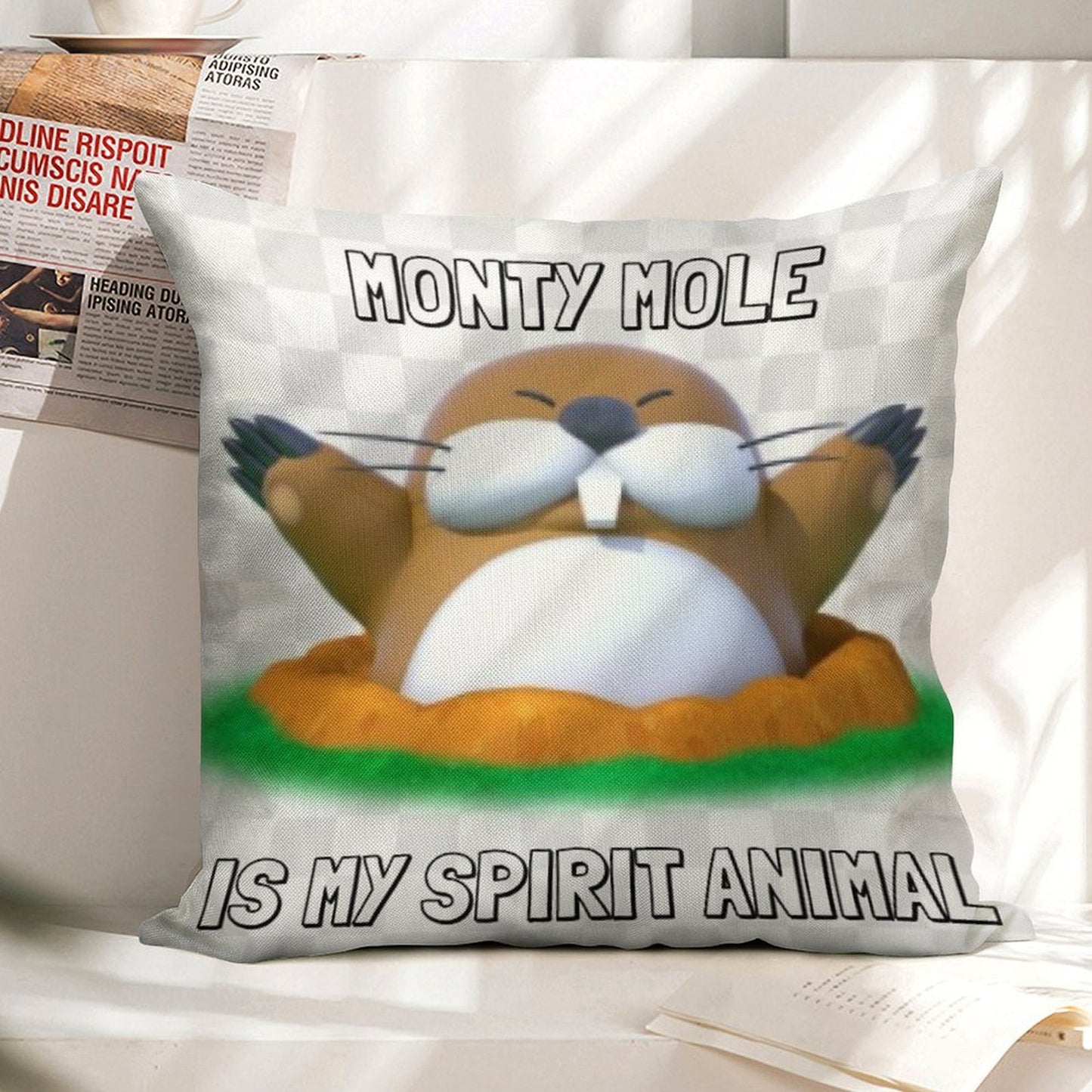 Monty Mole Is My Spirit Animal Linen Throw Pillow Cover