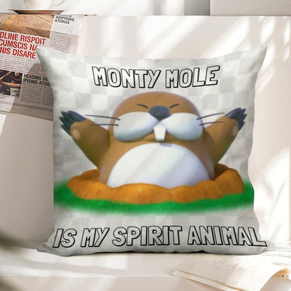 Monty Mole Is My Spirit Animal Linen Throw Pillow Cover