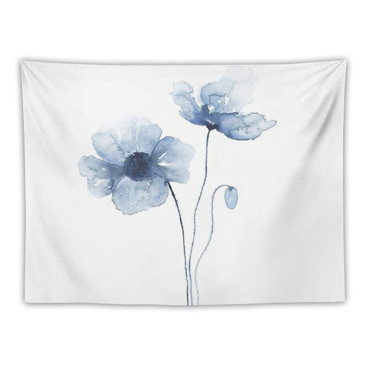 Blue Watercolor Poppies Tapestry