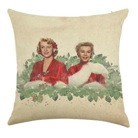Sisters - A Merry White Christmas Linen Throw Pillow Cover