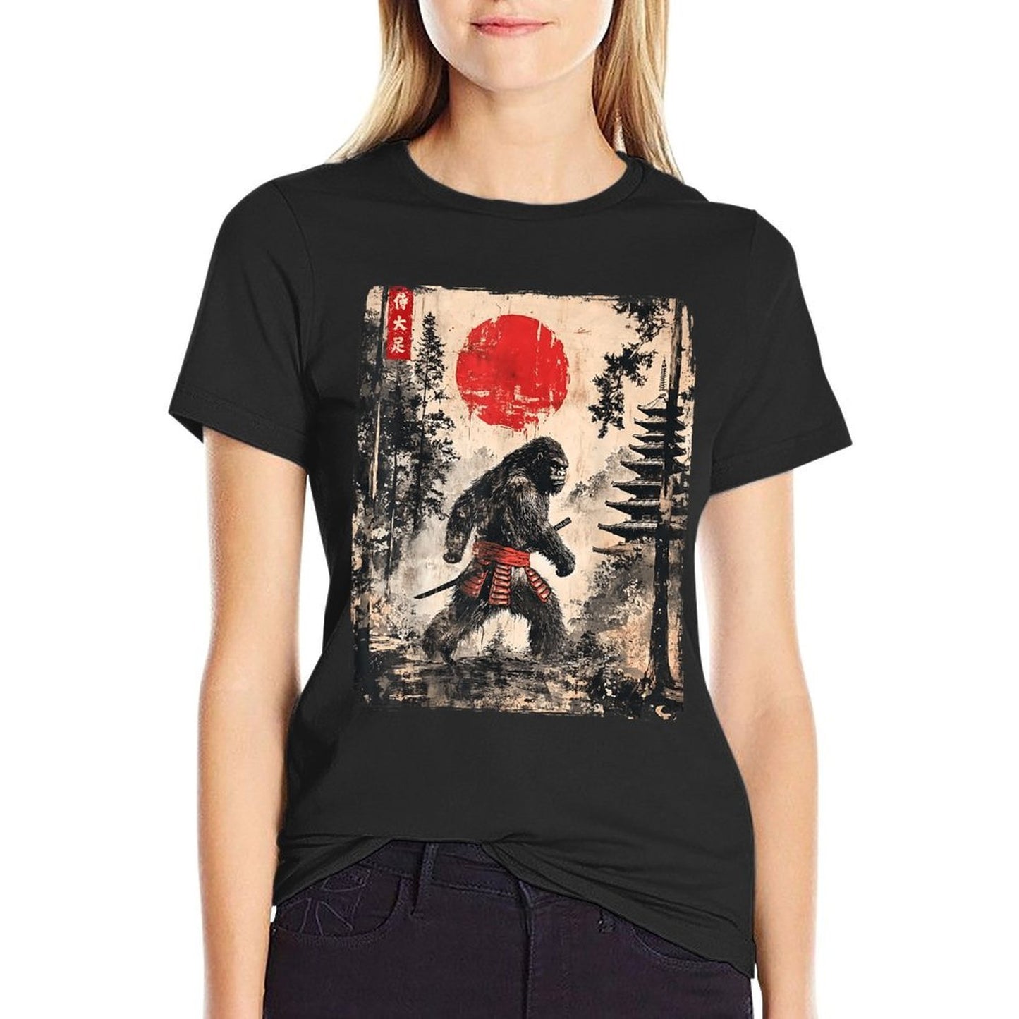 Samurai Bigfoot Japanese Vintage Graphic Ukiyo-e Art Funny  Relaxed-fit T-Shirt