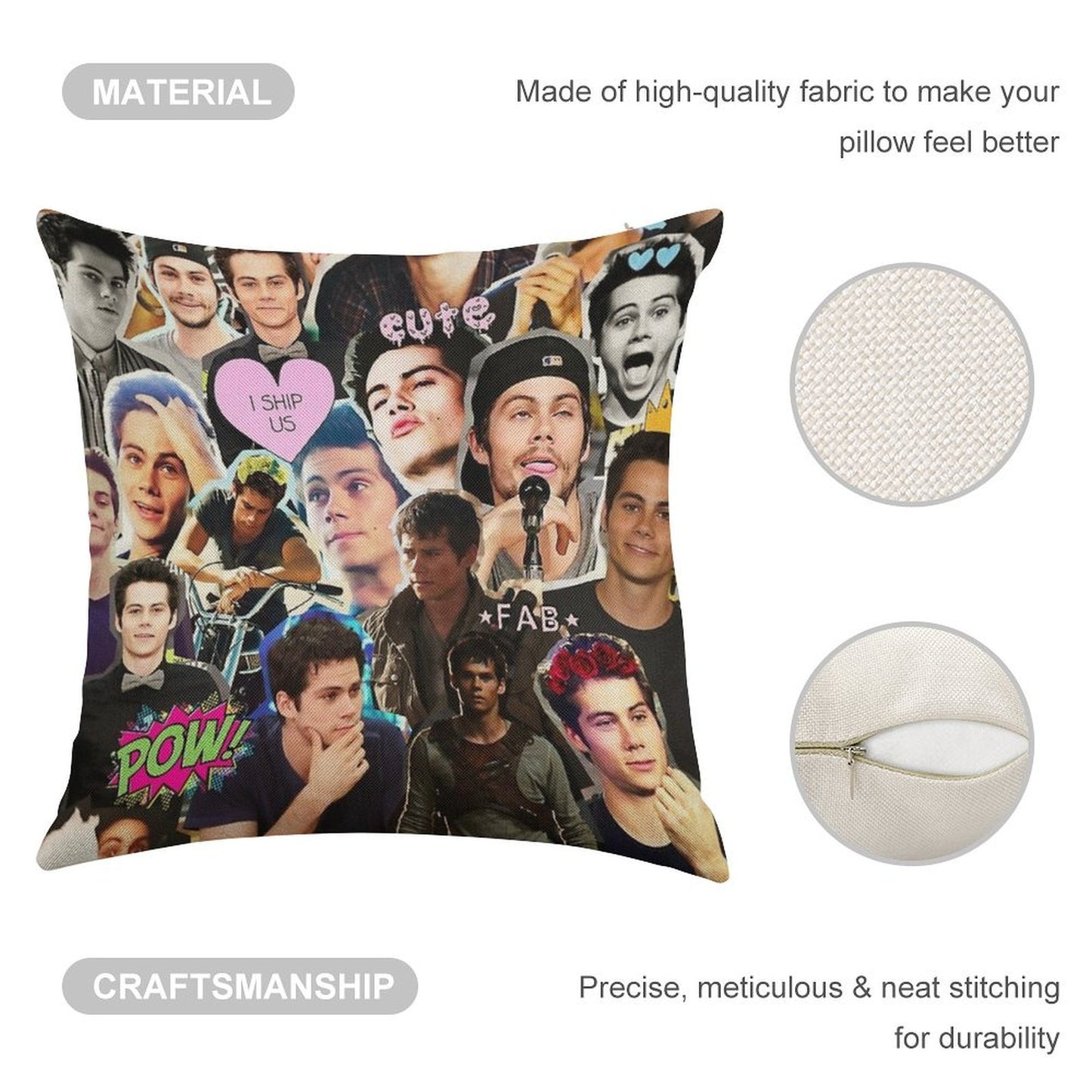 Dylan O'Brien Collage Linen Throw Pillow Cover