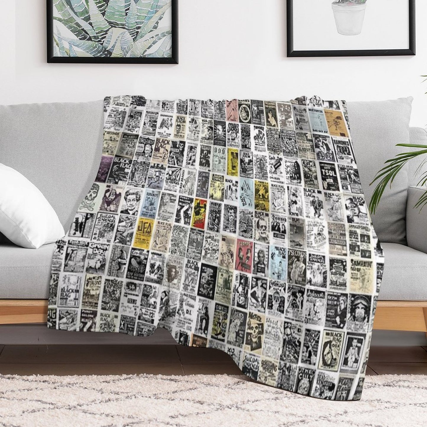 Vintage Punk Rock Flyers Throw Blanket
