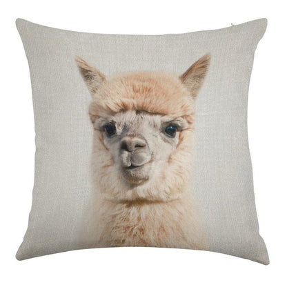 Alpaca - Colorful Linen Throw Pillow Cover