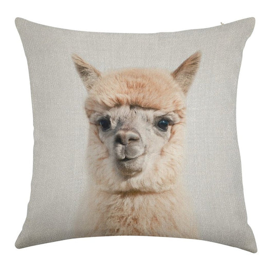 Alpaca - Colorful Linen Throw Pillow Cover