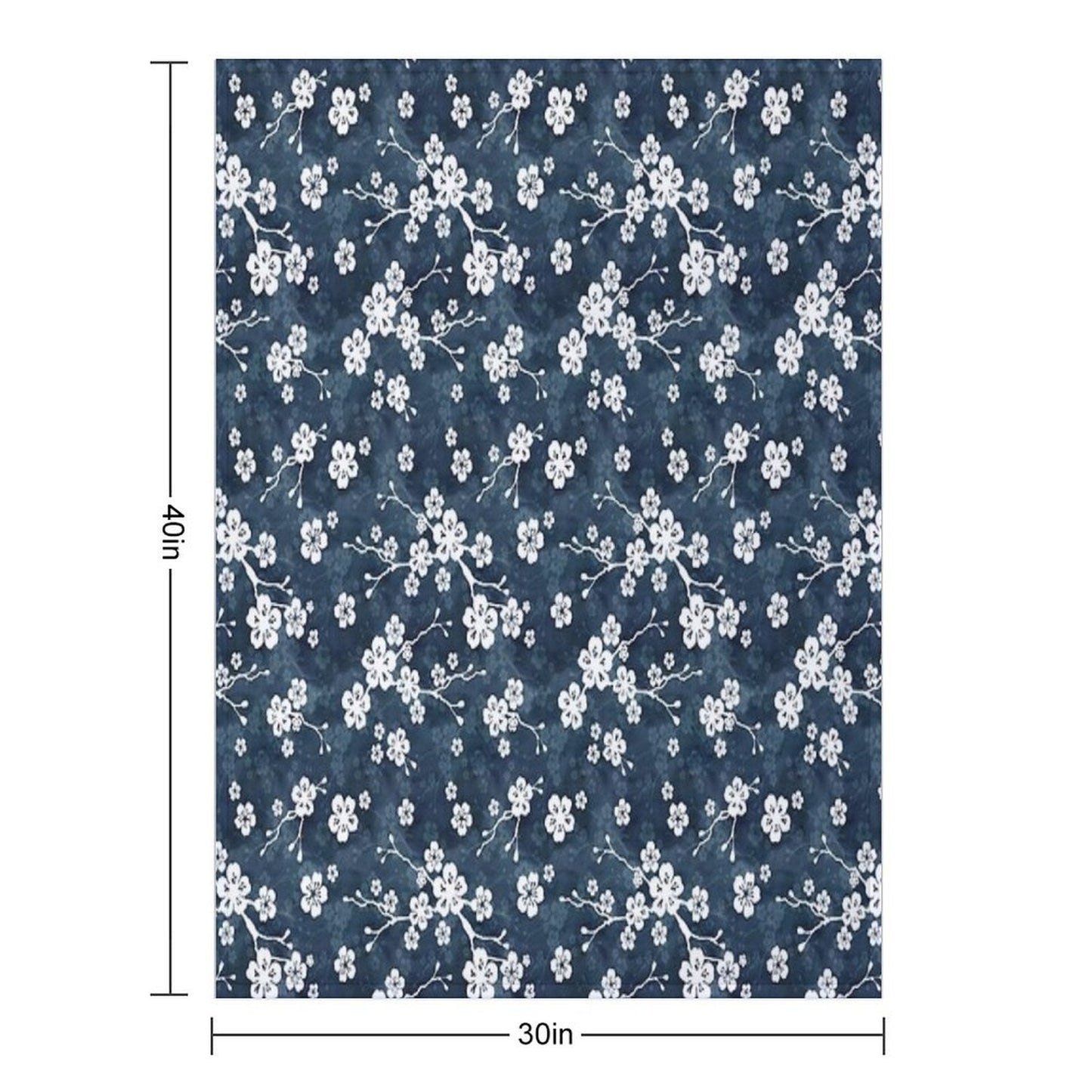 Navy And White Cherry Blossom Pattern Throw Blanket