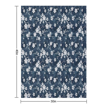 Navy And White Cherry Blossom Pattern Throw Blanket