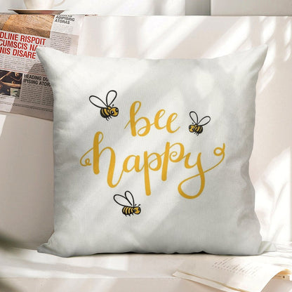 Bee Happy Linen Throw Pillow Cover
