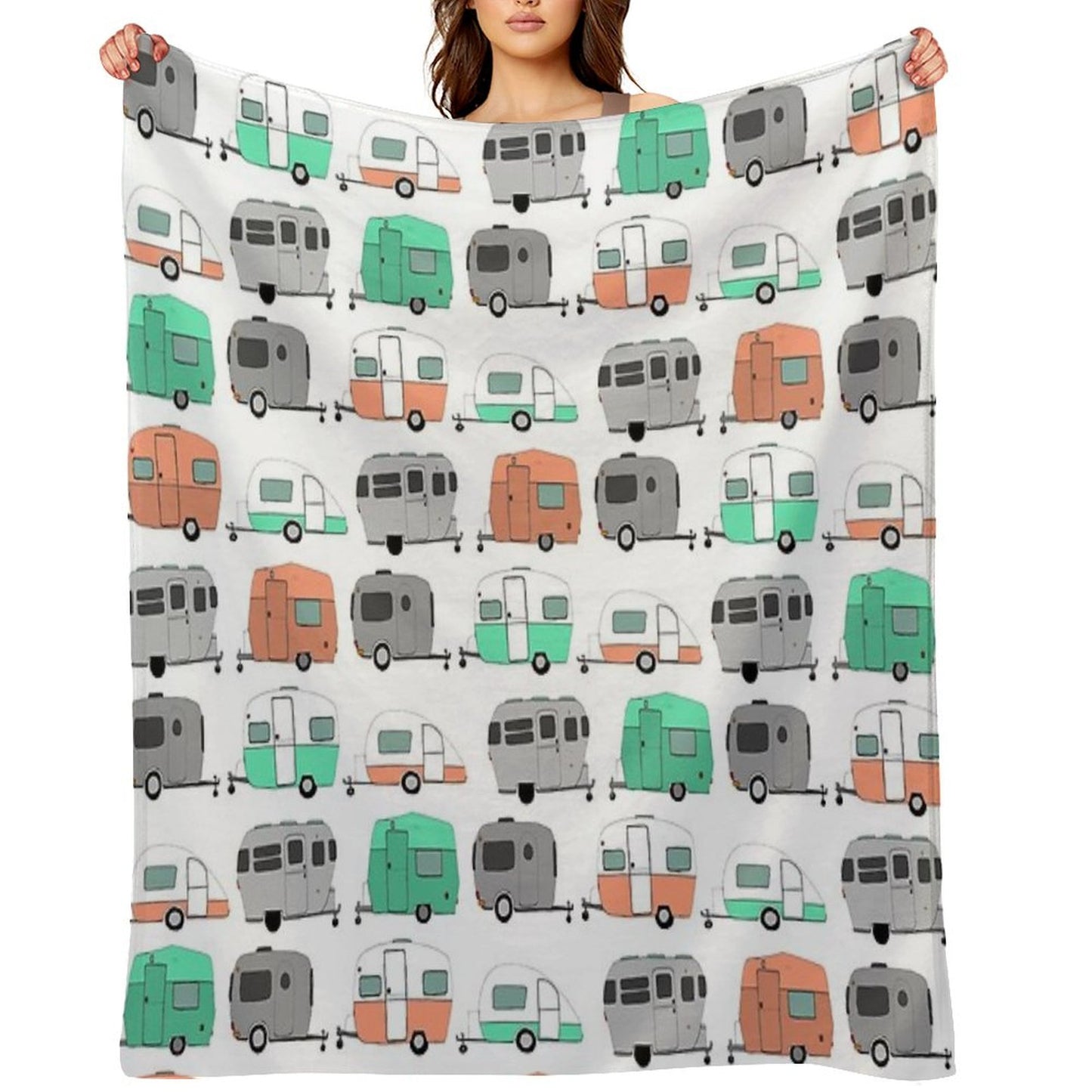 Vintage Caravan Pattern Throw Blanket
