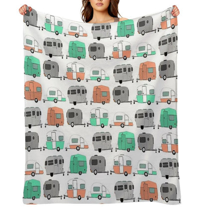 Vintage Caravan Pattern Throw Blanket