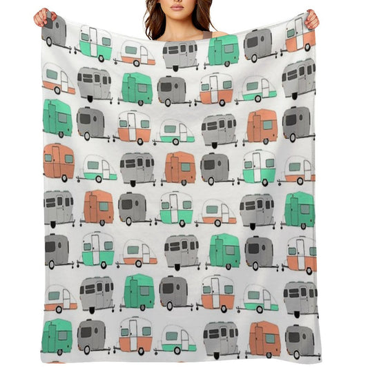 Vintage Caravan Pattern Throw Blanket