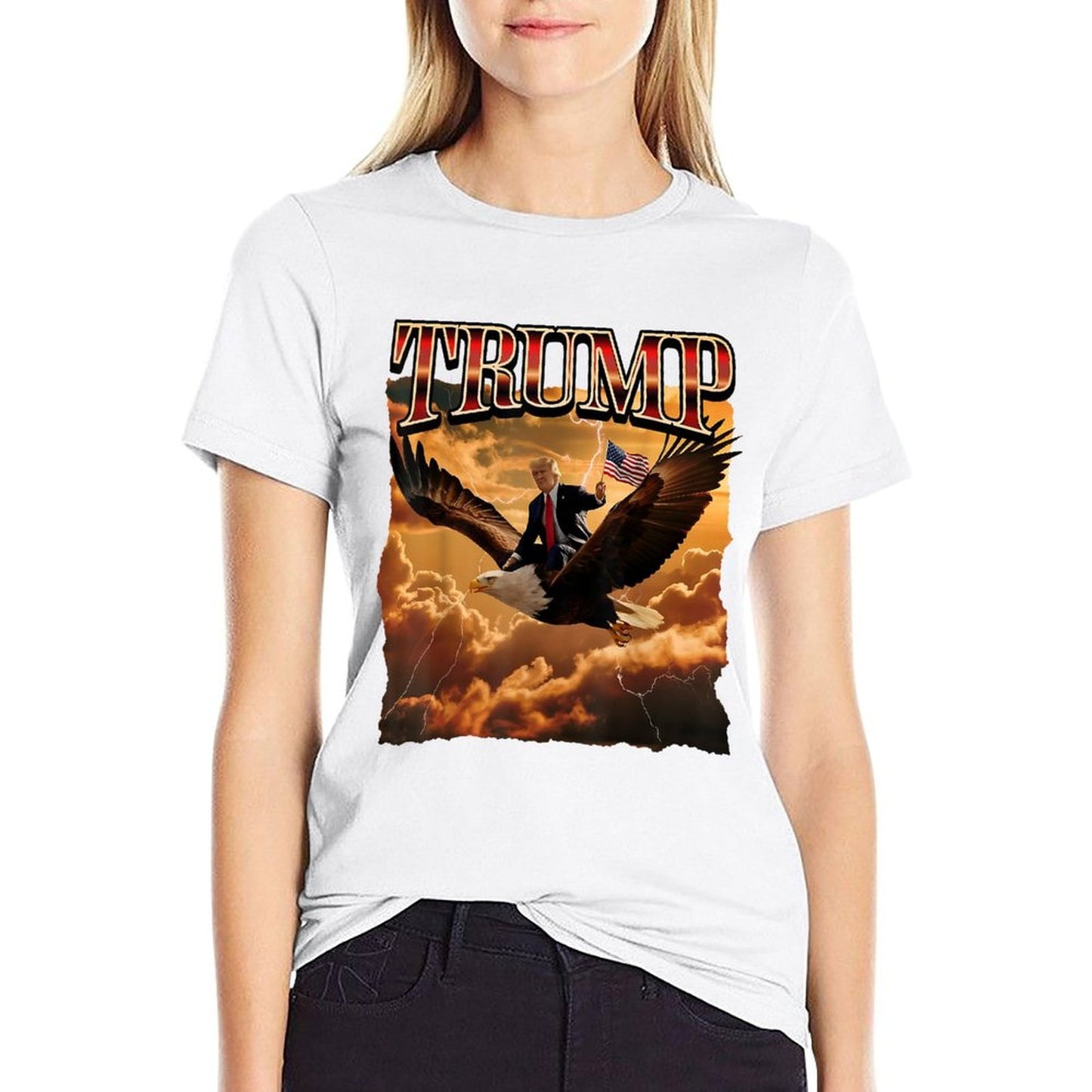 Trump 2024 Eagle Ride Retro Band Art  Heathered Texture T-Shirt