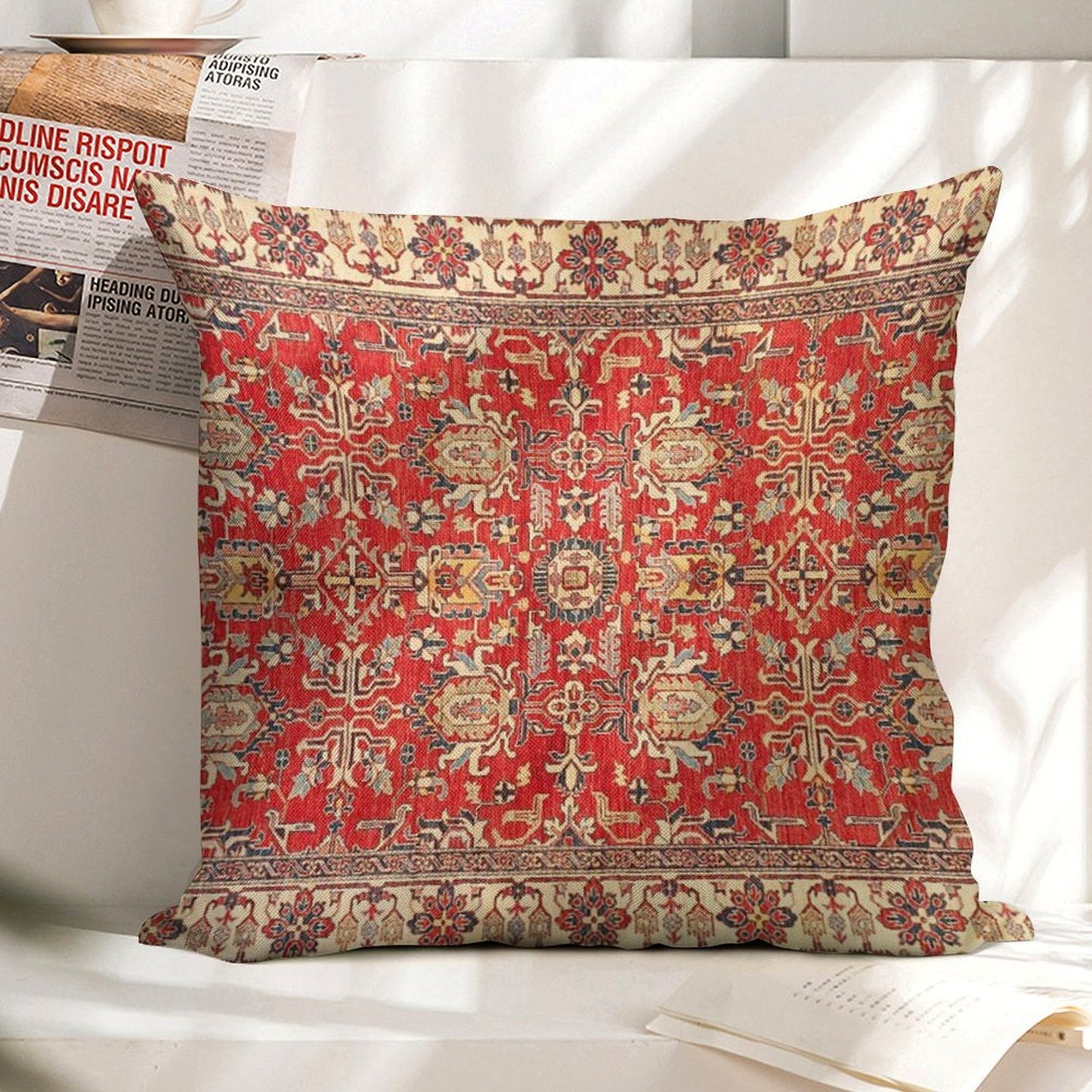 Turkish Carpet Linen Throw Pillow Cover