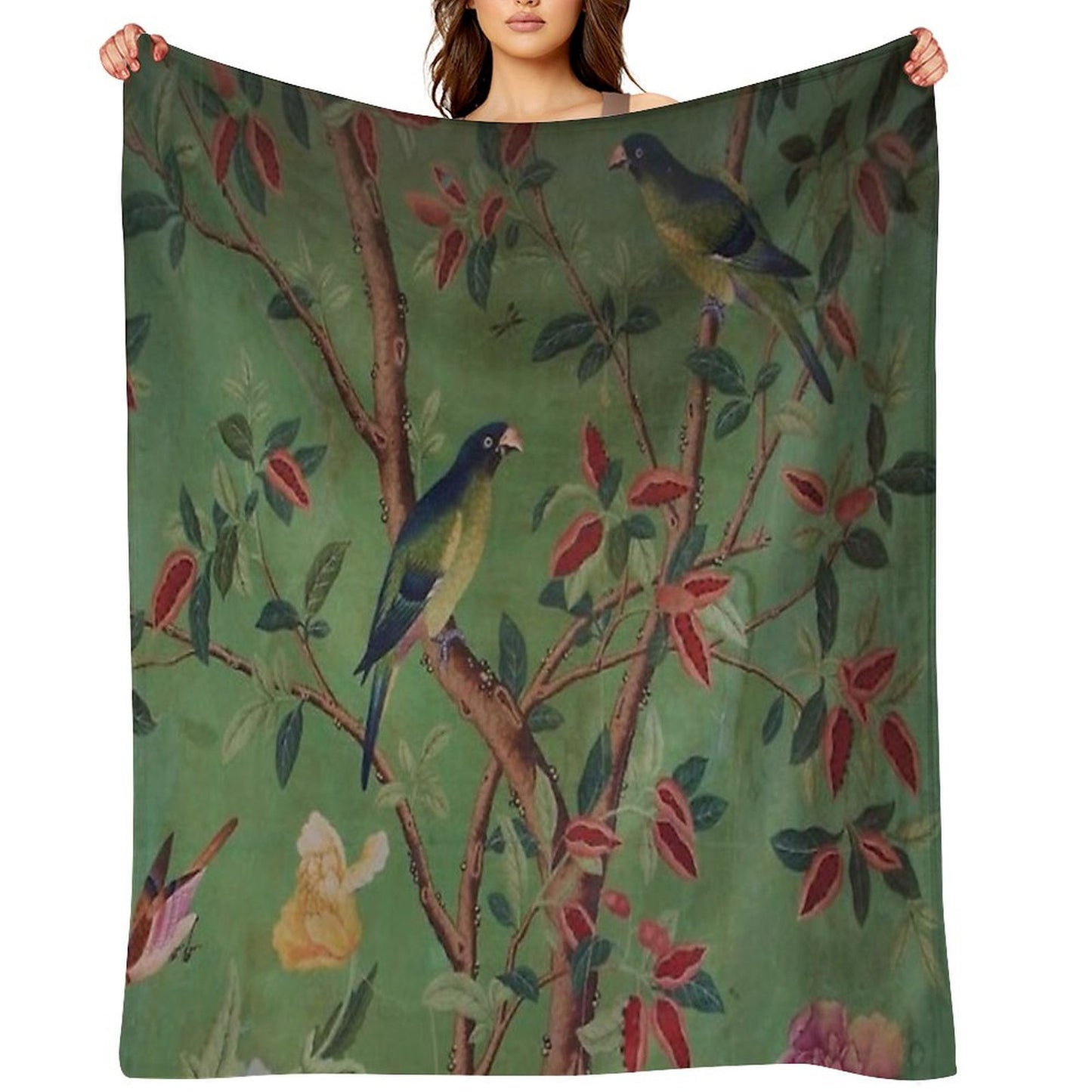 Green Dream Chinoiserie Throw Blanket