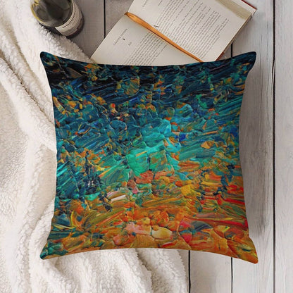 ETERNAL TIDE 2 Bold Rainbow Colorful Deep BlueTurquoise Aqua Orange Yellow Ombre Waves Abstract Acrylic Painting Linen Throw Pillow Cover