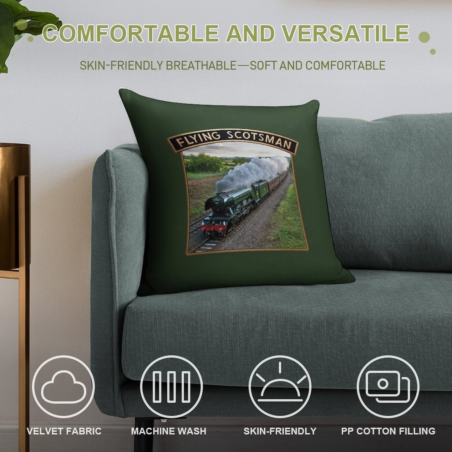 Flying Scotsman And Nameplate Soft Luxury Feel Throw Pillow