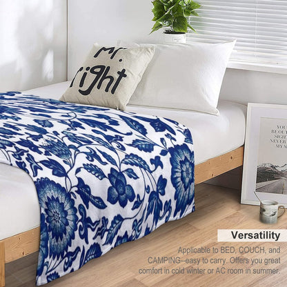 Vintage Blue Floral Pattern  Chinese Ornament By Owen Jones ,Antique,Retro,flower,botanical,aesthetic,classic,china, Throw Blanket