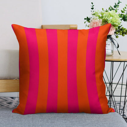 Bright Neon Pink And Orange Vertical Cabana Tent Stripes Linen Throw Pillow Cover