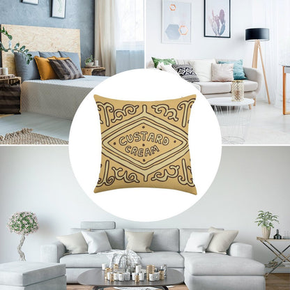Custard Cream British Biscuit Linen Throw Pillow Cover
