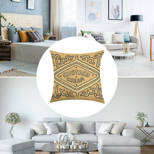 Custard Cream British Biscuit Linen Throw Pillow Cover