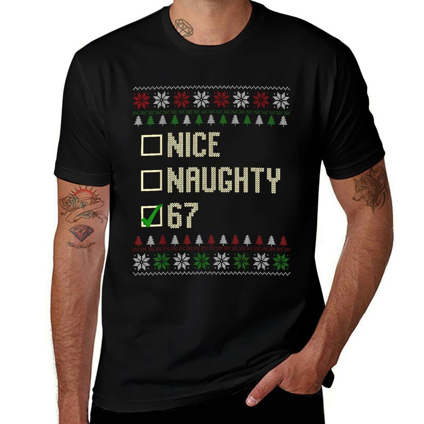 Nice Naughty 67 Funny Ugly Sweater Slang Brainrot Humor Xmas  Vintage-inspired T-Shirt