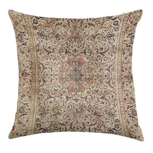 Silk Esfahan Persian Carpet Print Linen Throw Pillow Cover