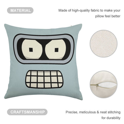 Bender's Face Linen Throw Pillow Cover