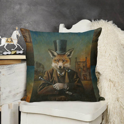 The Dapper Fox Linen Throw Pillow Cover