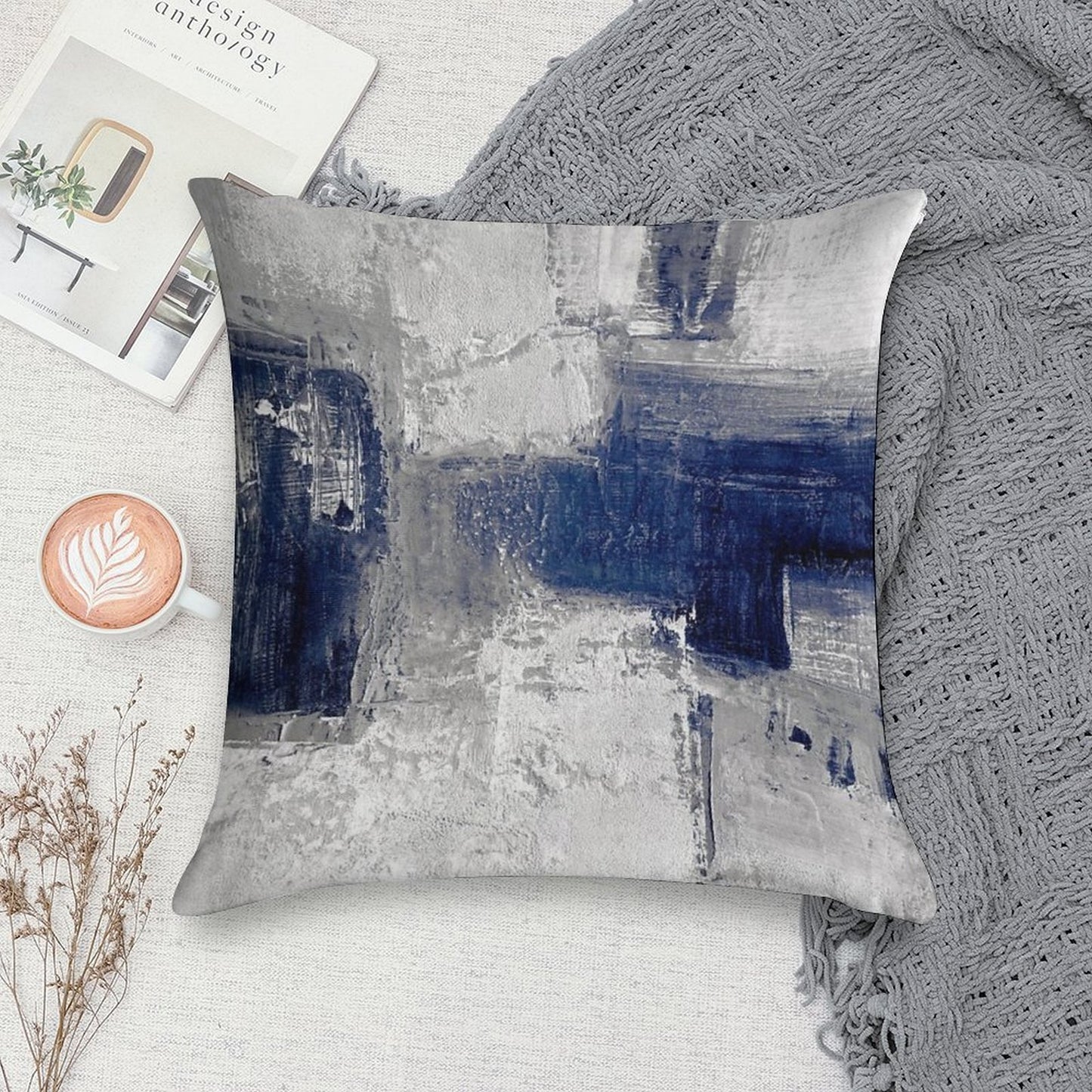Blue Gray Abstract Soft Short Plush Fabric Throw Pillow