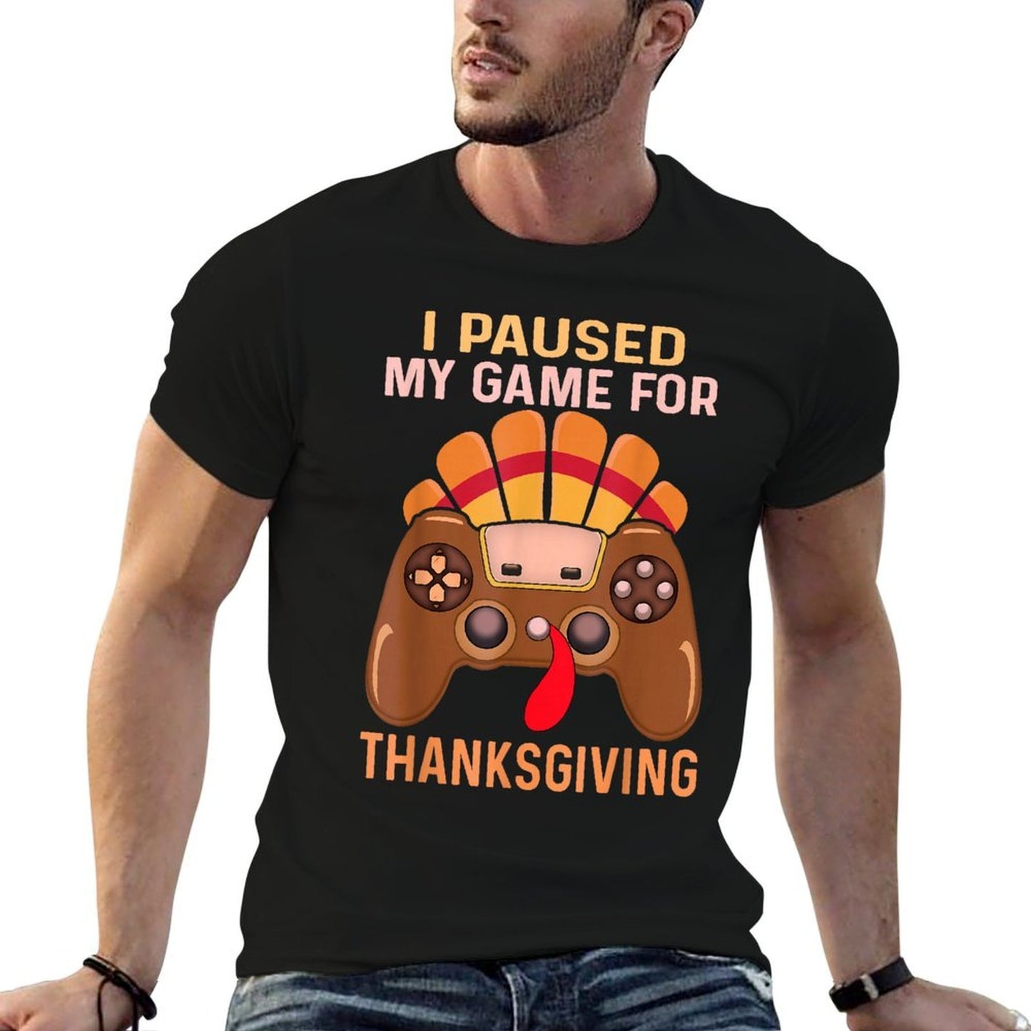 Happy Thanksgiving Gaming Fall Turkey Gamer Boys Kids Men  Slim-fit Cut T-Shirt