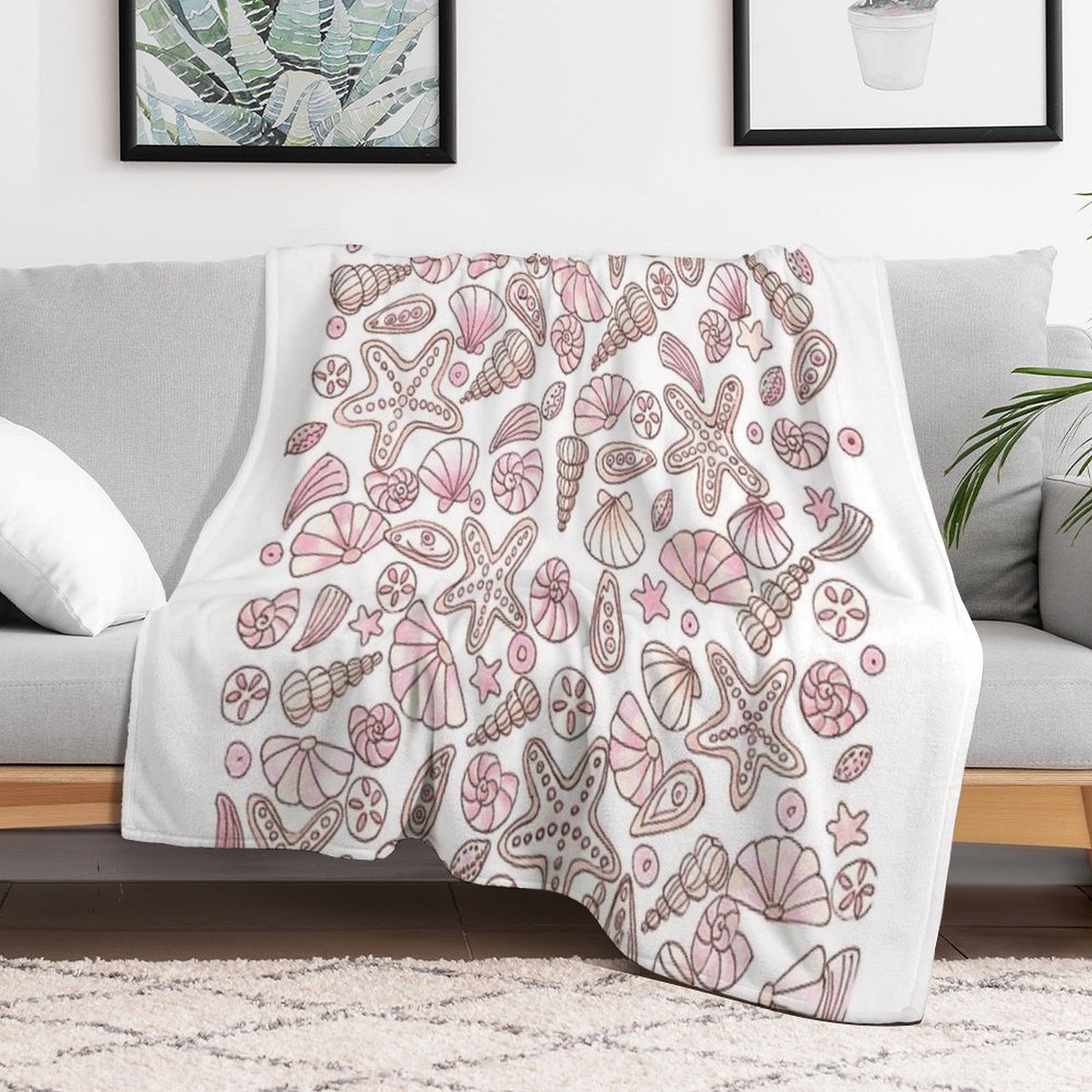 Millennial Pink Seashells Throw Blanket