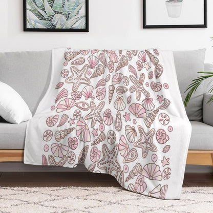 Millennial Pink Seashells Throw Blanket