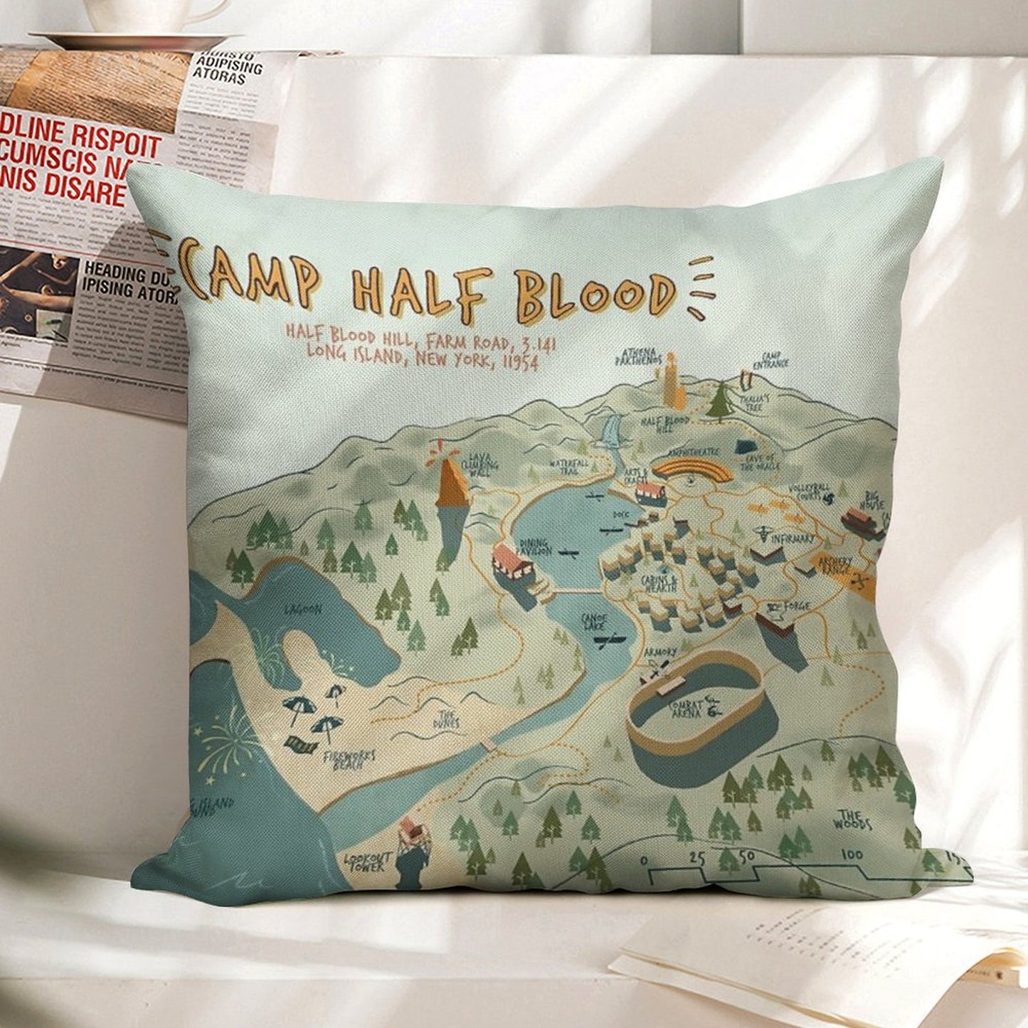 Map of Camp Half Blood Linen Throw Pillow Cover