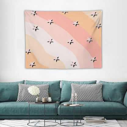 Peach Clouds & Stars Striped Pattern Tapestry