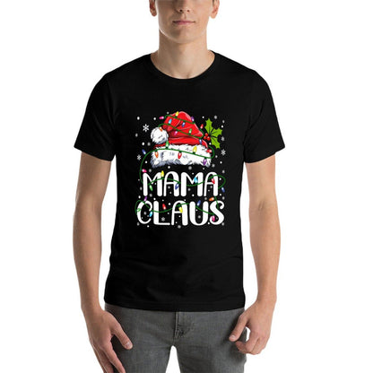 Mama Claus Christmas Lights Pajama Family Matching  Cotton T-Shirt