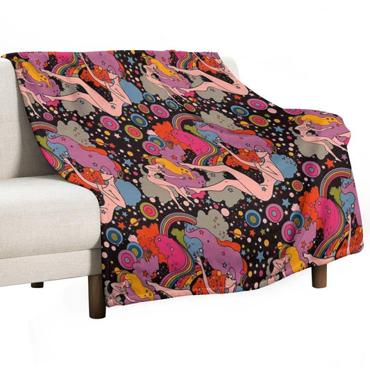 Space Girls Black Backround Throw Blanket