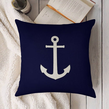 White Anchor On Navy Blue Linen Throw Pillow Cover