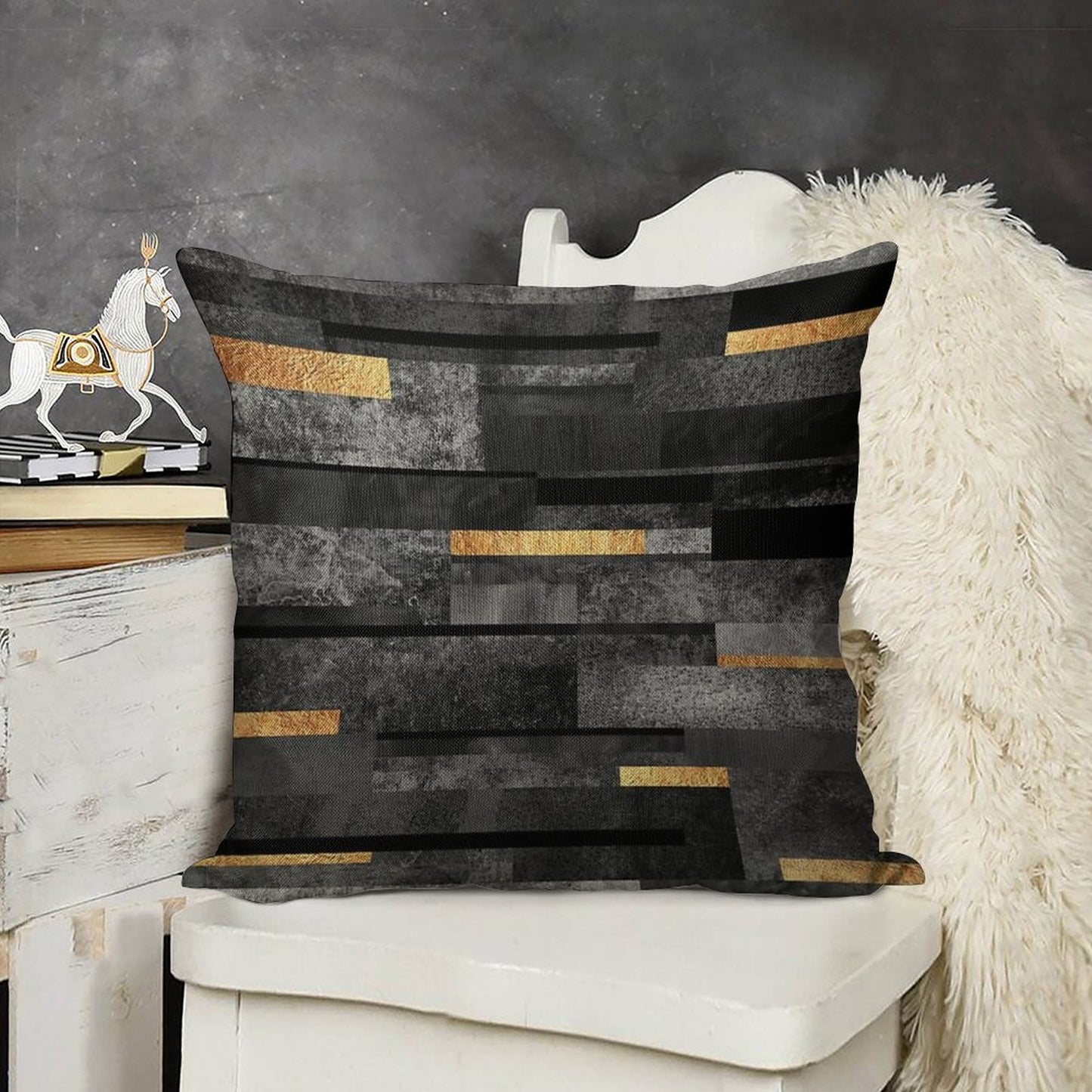 Urban Black & Gold Linen Throw Pillow Cover