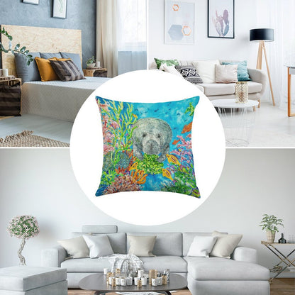 Manatee Lunchtime Linen Throw Pillow Cover