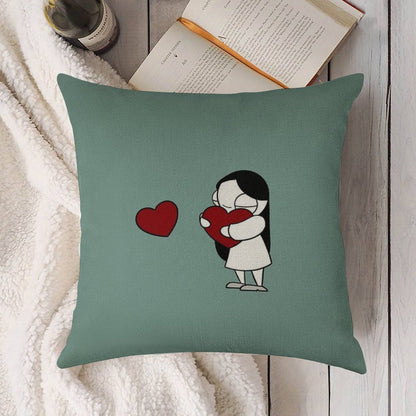 Catana Hearts Linen Throw Pillow Cover