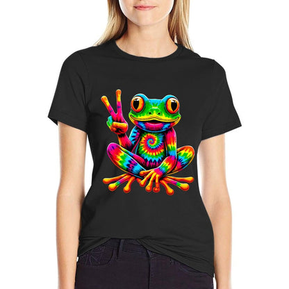 Tie-Dye Frog Peace Sign Hippie  Easy-care T-Shirt