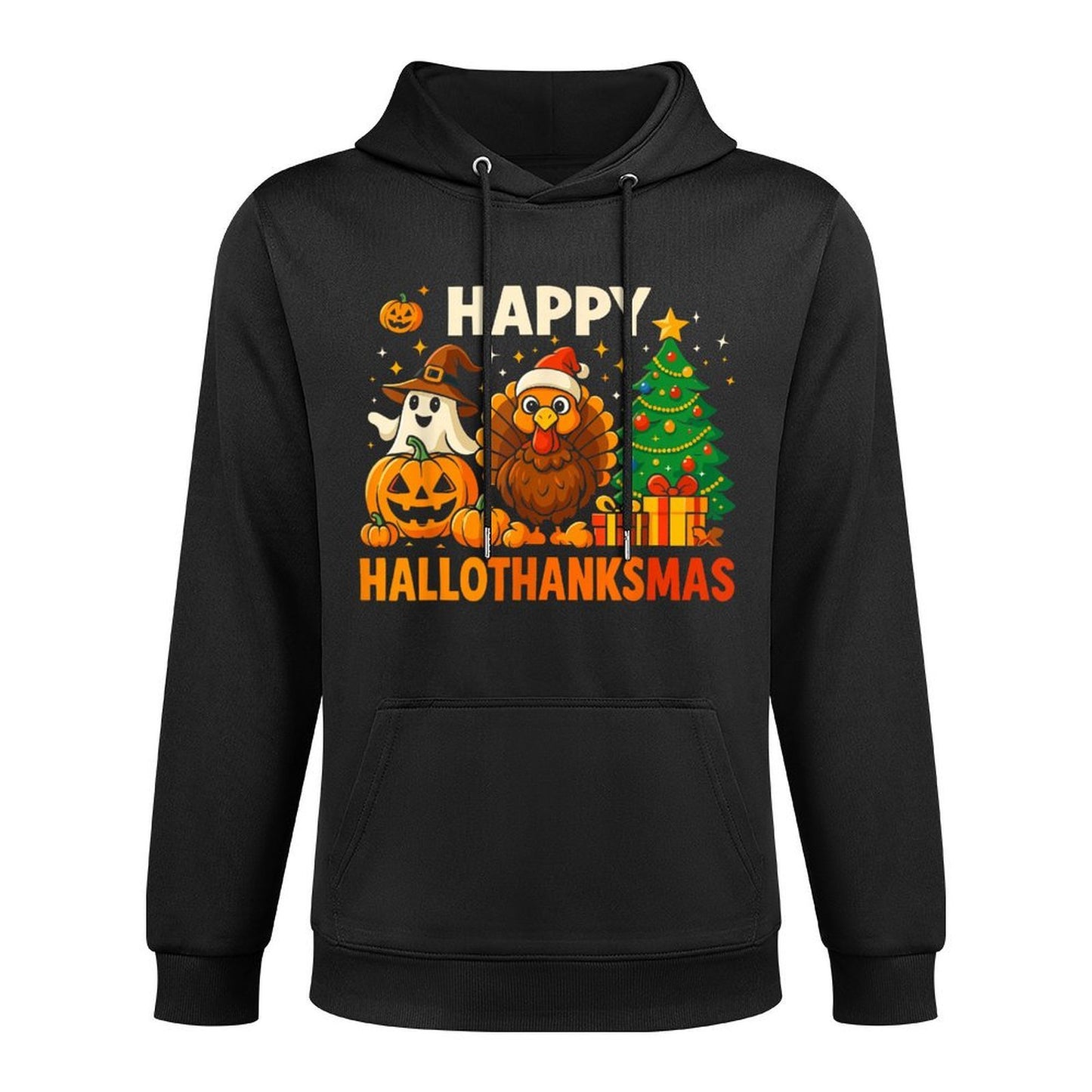Happy Hallothanksmas, Halloween Thanksgiving Christmas Adjustable Hood Hoodie