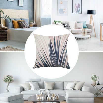 Contemporary Palm Leaf in Navy Blue And Blush Pink Linen Throw Pillow Cover