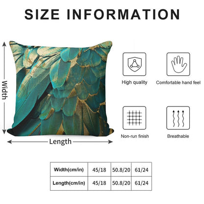 Feather Glitter Teal And Gold Soft Home Decor Throw Pillow