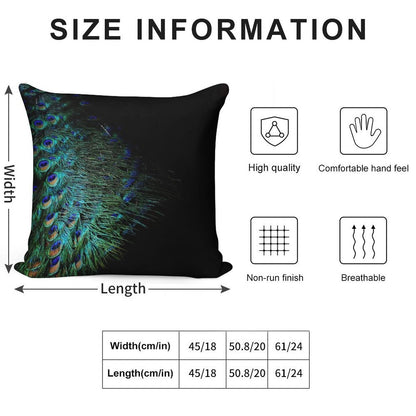 Peacock Feathers on A Black Background Soft Reinforced Edging Throw Pillow