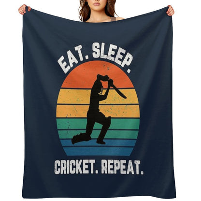 Eat Sleep Cricket Repeat Sunset White Text Throw Blanket