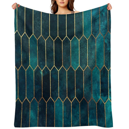 Deep Teal And Blue Gold  Pattern Throw Blanket
