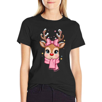 Reindeer Merry Christmas Cute Girl Women Kids  Vintage-inspired T-Shirt
