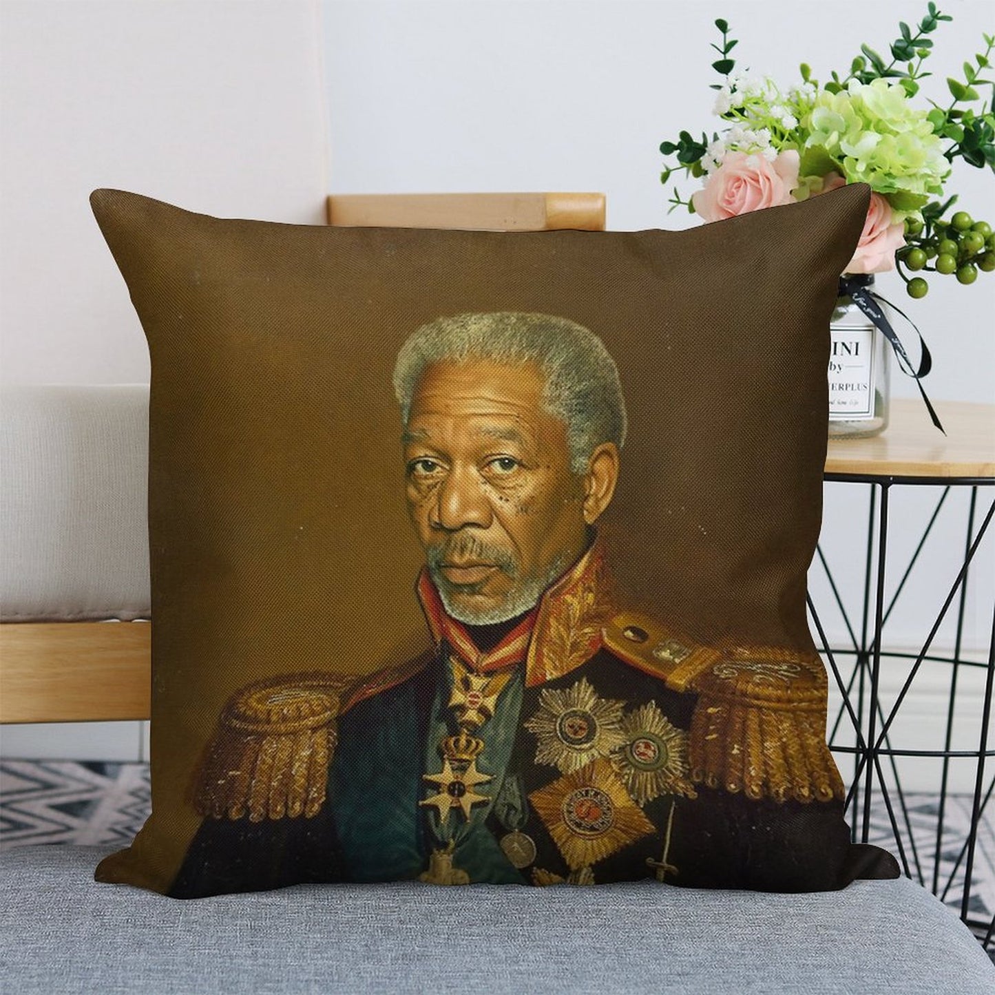 Morgan Freeman - Replaceface Linen Throw Pillow Cover