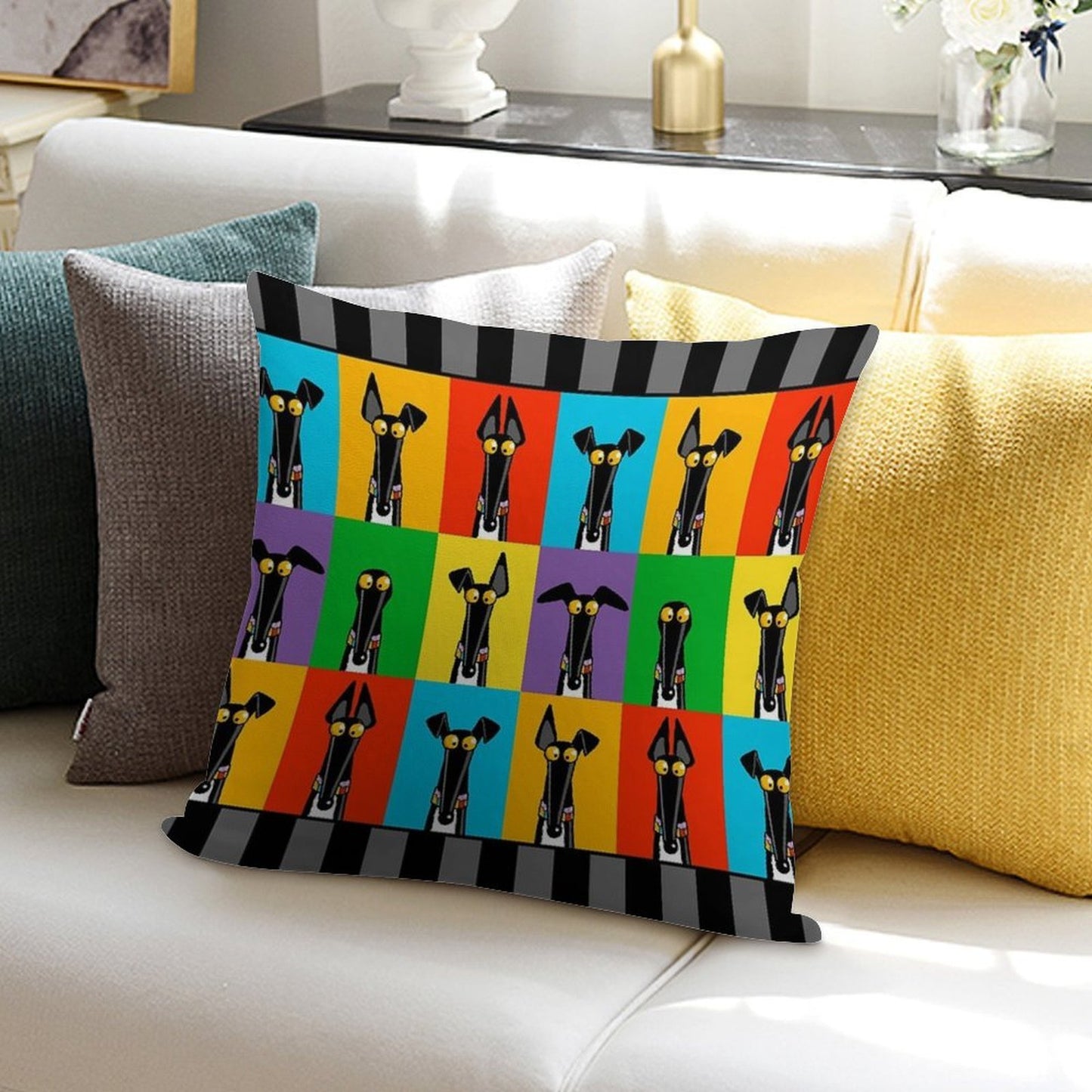 Greyhound Semaphore with Border Soft Home Decor Throw Pillow